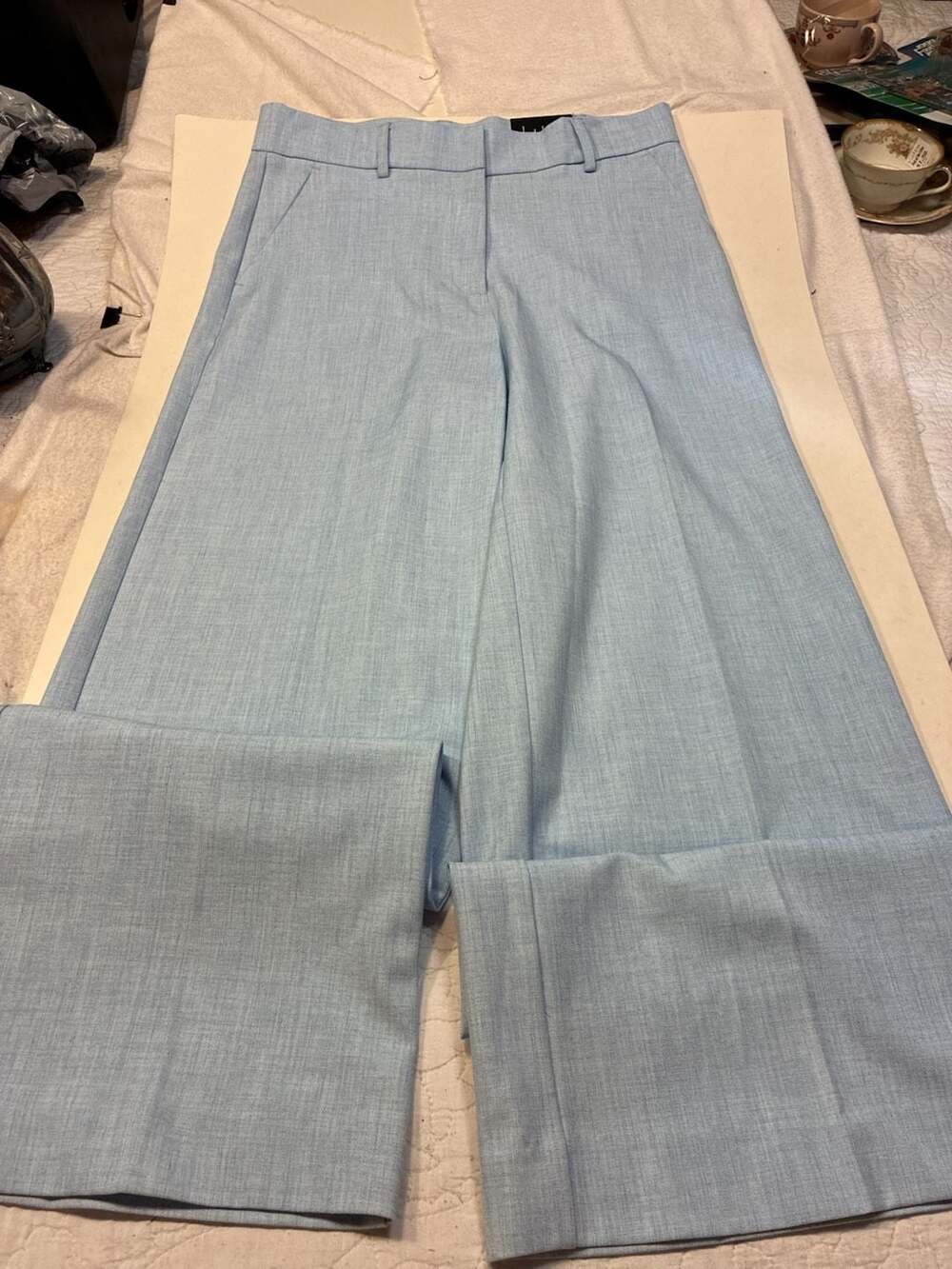 Nicole Miller New York Mid-Rise Wide Leg Trousers Size 6 Light Blue